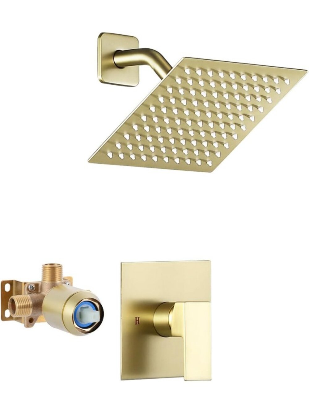 Elegant 8" Rain Shower Faucet Set in Brushed Gold - Luxurious Bathroom Upgrade